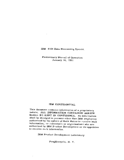 IBM 8104 Processor Prelim Man Oper Jan61  IBM 8000 8104_Processor_Prelim_Man_Oper_Jan61.pdf