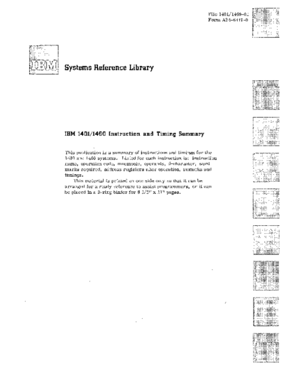 IBM A24-6447-0 1401 1460 Instruction and Timing Summary  IBM 140x A24-6447-0_1401_1460_Instruction_and_Timing_Summary.pdf