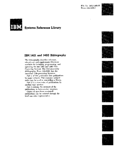 IBM A24-1495-5 IBM 1401 and 1460 Bibliography Jun68  IBM 140x A24-1495-5_IBM_1401_and_1460_Bibliography_Jun68.pdf