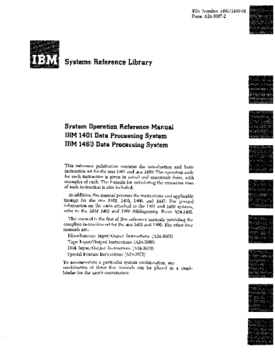 IBM A24-3067-2 1401 1460 System Operation Reference Manual Sep66  IBM 140x A24-3067-2_1401_1460_System_Operation_Reference_Manual_Sep66.pdf