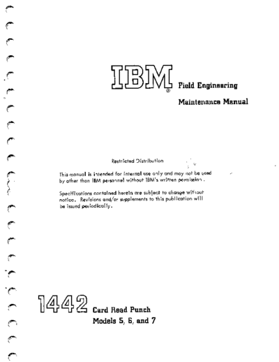 IBM Y31-0098-1 FEMM 1442 Card Read Punch Models 5 6 7 1965  IBM 144x Y31-0098-1_FEMM_1442_Card_Read_Punch_Models_5_6_7_1965.pdf