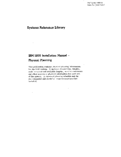 IBM GA26-5922-7 1800 Installation Manual Physical Planning Jul72  IBM 1800 GA26-5922-7_1800_Installation_Manual_Physical_Planning_Jul72.pdf