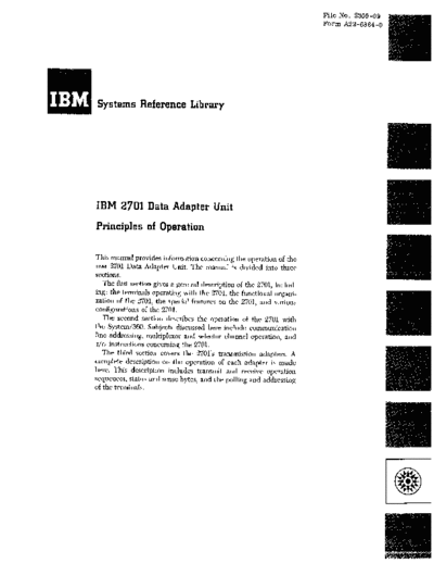 IBM A22-6864-0 2701 Data Adapter PrincOps Jul65  IBM 27xx A22-6864-0_2701_Data_Adapter_PrincOps_Jul65.pdf