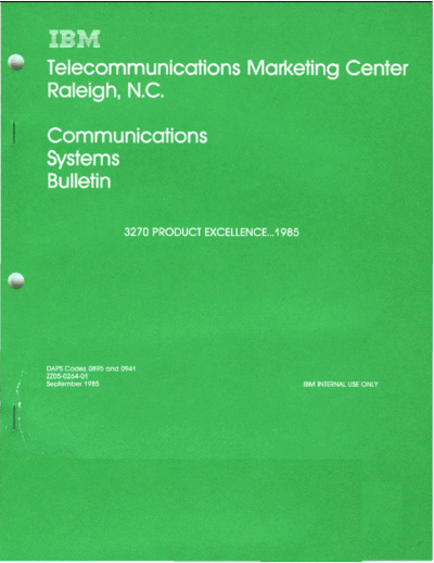 IBM ZZ05-0264-1 3270 Product Excellence 1985  IBM 3270 ZZ05-0264-1_3270_Product_Excellence_1985.pdf