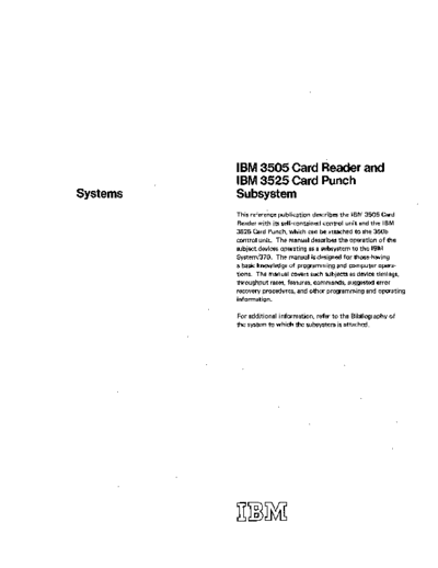 IBM GA21-9124-1 3505 Card Reader and 3525 Card Punch Subsystem Mar71  IBM 35xx GA21-9124-1_3505_Card_Reader_and_3525_Card_Punch_Subsystem_Mar71.pdf