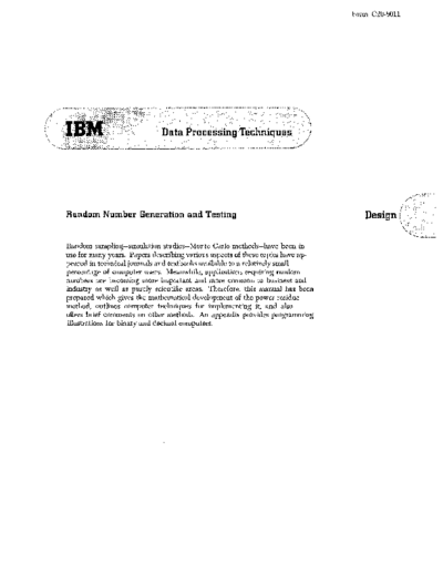 IBM C20-8011 Random Number Generation and Testing 1959  IBM generalInfo C20-8011_Random_Number_Generation_and_Testing_1959.pdf