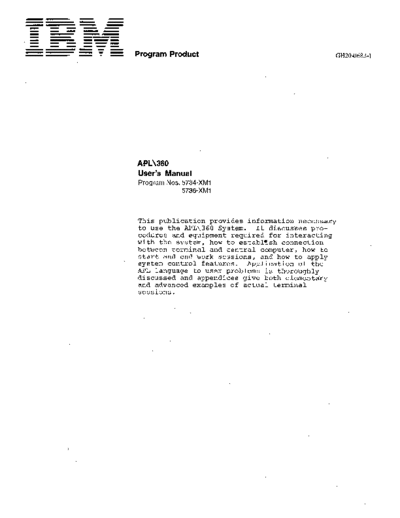 IBM GH20-0683-1 APL 360 Users Manual Mar70  IBM apl GH20-0683-1_APL_360_Users_Manual_Mar70.pdf