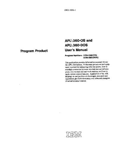 IBM GH20-0906-1 APL 360 OS DOS Users Manual Jan73  IBM apl GH20-0906-1_APL_360_OS_DOS_Users_Manual_Jan73.pdf
