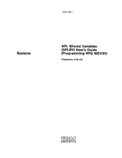 IBM SH20-1460-1 APL Shared Variables Users Guide Mar75  IBM apl SH20-1460-1_APL_Shared_Variables_Users_Guide_Mar75.pdf