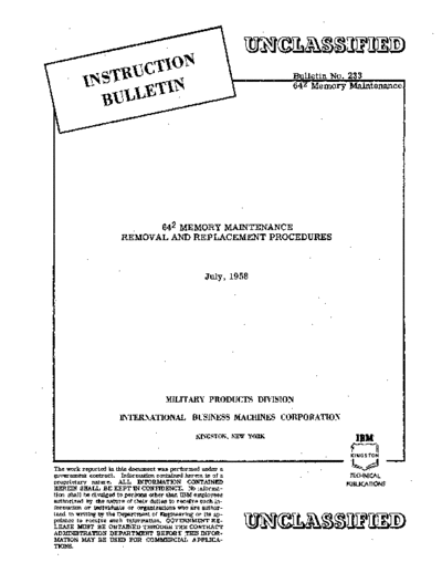 IBM Bulletin 233 64 2 Memory Maintenance Removal and Replacement Procedures Jul58  IBM sage Bulletin_233_64_2_Memory_Maintenance_Removal_and_Replacement_Procedures_Jul58.pdf