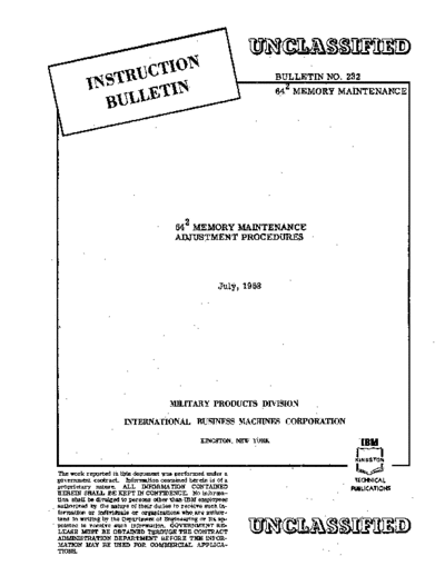 IBM Bulletin 232 64 2 Memory Maintenance Adjustment Procedures Jul58  IBM sage Bulletin_232_64_2_Memory_Maintenance_Adjustment_Procedures_Jul58.pdf