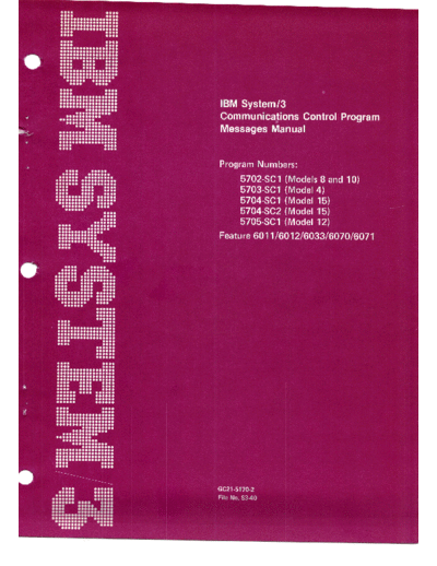 IBM GC21-5170-2 IBM System3 CommunicationControlProgramMessagesManual Sep79  IBM system3 GC21-5170-2_IBM_System3_CommunicationControlProgramMessagesManual_Sep79.pdf