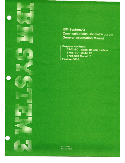 IBM GC21-7578-2 IBM System3 CommunicationControlProgramGeneralInformationManual Dec75  IBM system3 GC21-7578-2_IBM_System3_CommunicationControlProgramGeneralInformationManual_Dec75.pdf