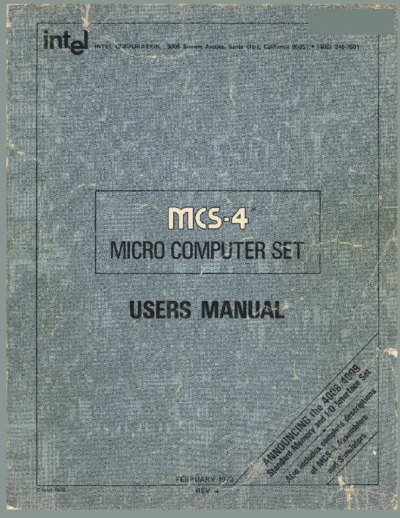 Intel MCS-4 UsersManual Feb73  Intel MCS4 MCS-4_UsersManual_Feb73.pdf