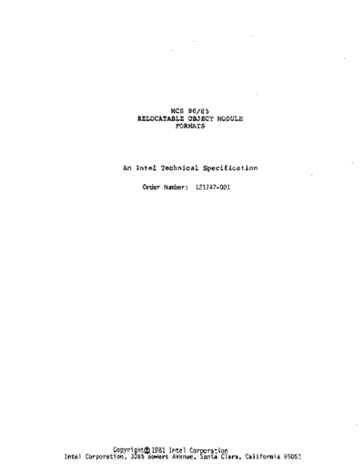 Intel 121747-001 MCS 80 85 Relocatable Object Formats Mar81  Intel ISIS_II 121747-001_MCS_80_85_Relocatable_Object_Formats_Mar81.pdf