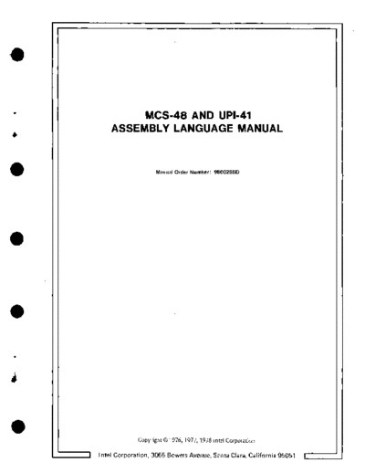 Intel 9800255D MCS-48 and UPI-41 Assembly Language Reference Manual Dec78  Intel 8048 9800255D_MCS-48_and_UPI-41_Assembly_Language_Reference_Manual_Dec78.pdf