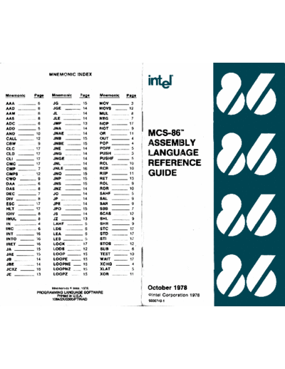 Intel 9800749-1 MCS-86 Assembly Language Reference Guide Oct78  Intel 8086 9800749-1_MCS-86_Assembly_Language_Reference_Guide_Oct78.pdf