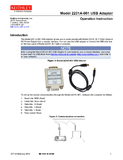 Keithley 077101500 USB adapter  Keithley Adapters 077101500_USB adapter.pdf