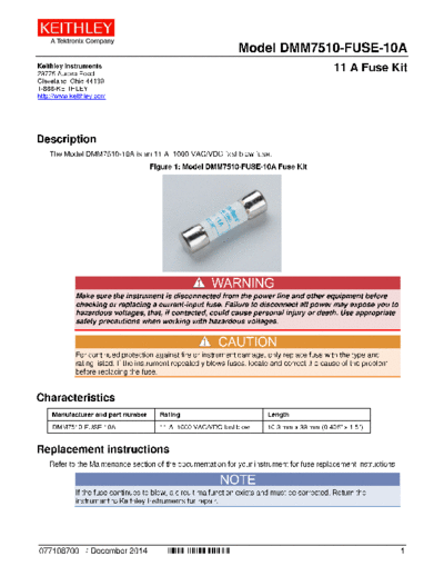 Keithley 077108700 Dec2014 DMM7510-FUSE-10A  Keithley DMM7510 077108700_Dec2014_DMM7510-FUSE-10A.pdf