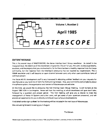 xerox Masterscope 1-02 Apr85  xerox interlisp newsletters Masterscope_1-02_Apr85.pdf
