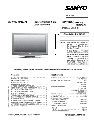 Sanyo Sanyo DP32640 P32640-05 N8LK [SM]  Sanyo Monitor Sanyo_DP32640_P32640-05_N8LK_[SM].pdf