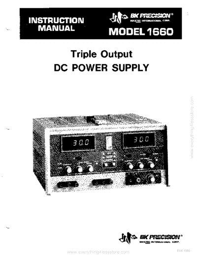 B&K bk model 1660 dc power supply  . Rare and Ancient Equipment B&K bk_model_1660_dc_power_supply.pdf