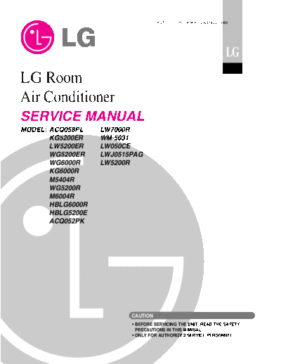 LG LW5200ER 5,200 BTU Window Room Air Conditioner with PLASMA Heat Exchanger and Energy Star Service Ma  LG Airco LG LW5200ER 5,200 BTU Window Room Air Conditioner with PLASMA Heat Exchanger and Energy Star Service Manual.pdf