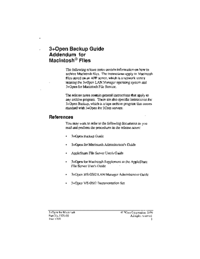 3Com 5376-00 3+Open Backup Guide Addendum for Macintosh Files Jun90  3Com 3+Open 5376-00_3+Open_Backup_Guide_Addendum_for_Macintosh_Files_Jun90.pdf