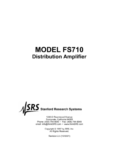 Stanford Research Systems SRS FS710 distribution amplifier manual 2001 with schematic  Stanford Research Systems FS710 SRS_FS710_distribution_amplifier_manual_2001_with_schematic.pdf