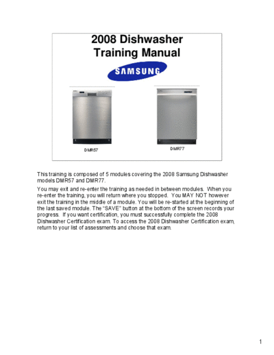 Samsung 2008 Dishwasher Training Manual  Samsung Dishwashers 2008 Dishwasher Training Manual.pdf