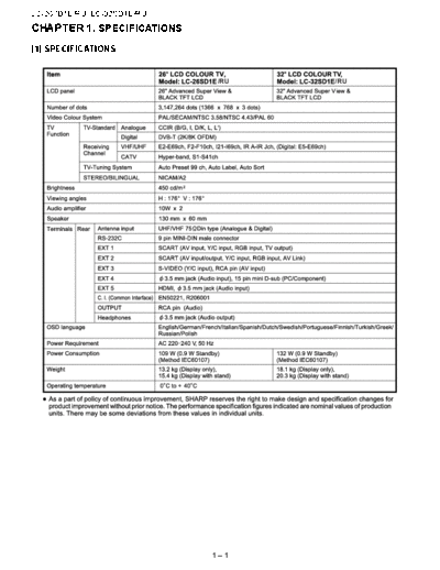 Sharp Sharp LC-32SD1E LC-26SD1E Specifications [SM]  Sharp Monitor Sharp_LC-32SD1E_LC-26SD1E_Specifications_[SM].pdf