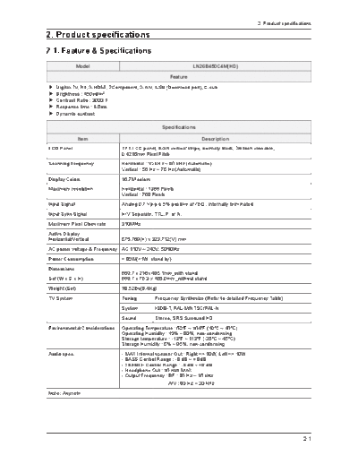 Samsung LN26B450 LN32B450 LN37B450 LN40B450 LN32B460 LN32B530 LN37B530 LN40B530 LN46B530 N70A Product Specif  Samsung Monitor Samsung_LN26B450_LN32B450_LN37B450_LN40B450_LN32B460_LN32B530_LN37B530_LN40B530_LN46B530_N70A_Product Specification_[SM].pdf