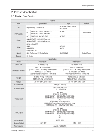 Samsung Samsung PN50A550 PN58A550 ProductSpecification [SM]  Samsung Monitor Samsung_PN50A550_PN58A550_ProductSpecification_[SM].pdf