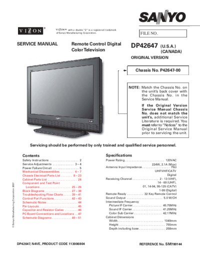 Sanyo Sanyo DP42647 P42647-00 N4VE [SM]  Sanyo Monitor Sanyo_DP42647_P42647-00_N4VE_[SM].pdf