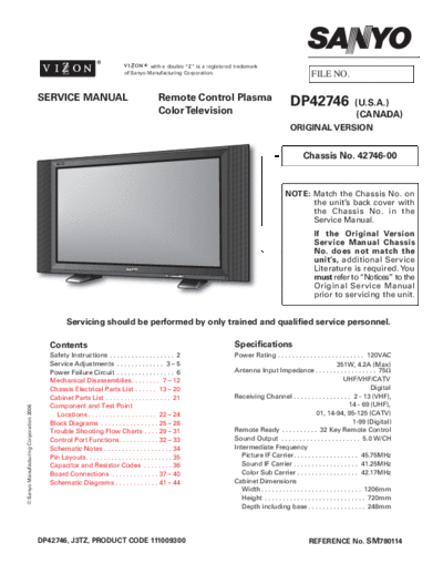 Sanyo DP42746 P42746-00 J3TZ [SM]  Sanyo Monitor Sanyo_DP42746_P42746-00_J3TZ_[SM].pdf