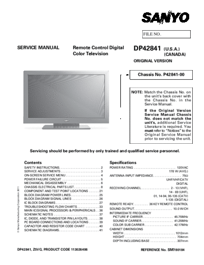 Sanyo Sanyo DP42841 P42841-00 Z5VG [SM]  Sanyo Monitor Sanyo_DP42841_P42841-00_Z5VG_[SM].pdf