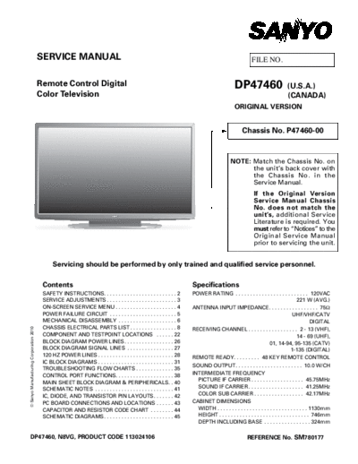 Sanyo Sanyo DP47460 P47460-00 N8VG [SM]  Sanyo Monitor Sanyo_DP47460_P47460-00_N8VG_[SM].pdf