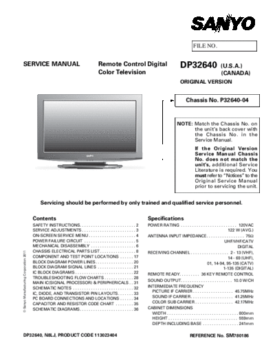 Sanyo Sanyo DP32640 P32640-04 N8LJ [SM]  Sanyo Monitor Sanyo_DP32640_P32640-04_N8LJ_[SM].pdf