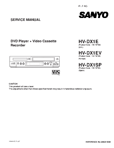 Sanyo Sanyo HV-DX1E HV-DX1EV HV-DX1SP [SM]  Sanyo Monitor Sanyo_HV-DX1E_HV-DX1EV_HV-DX1SP_[SM].pdf