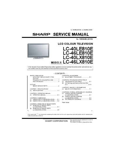 Sharp Sharp LC-40LE810E LC-46LE810E LC-40LX810E LC-46LX810E [SM]  Sharp Monitor Sharp_LC-40LE810E_LC-46LE810E_LC-40LX810E_LC-46LX810E_[SM].pdf