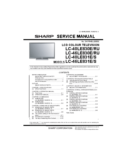 Sharp Sharp LC-40LE830E LC-46LE830E LC-40LE831E LC-46LE831E [SM]  Sharp Monitor Sharp_LC-40LE830E_LC-46LE830E_LC-40LE831E_LC-46LE831E_[SM].pdf