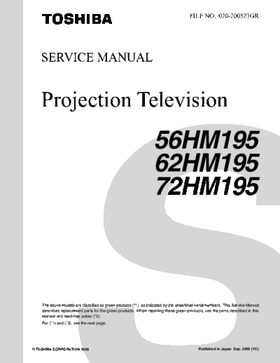 TOSHIBA Toshiba 56HM195 62HM195 72HM195 [SM]  TOSHIBA Monitor Toshiba_56HM195_62HM195_72HM195_[SM].pdf