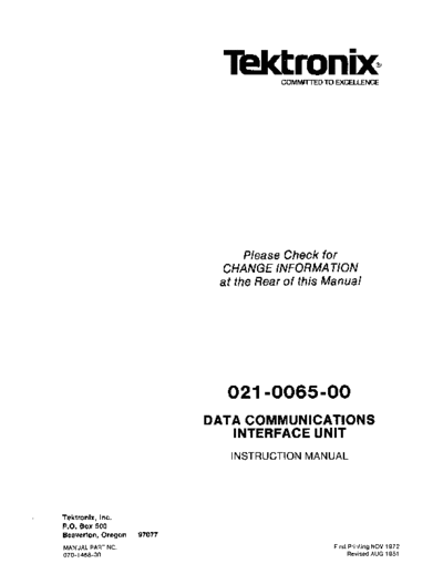 Tektronix 070-1458-00 4010comm Aug81  Tektronix 401x 070-1458-00_4010comm_Aug81.pdf