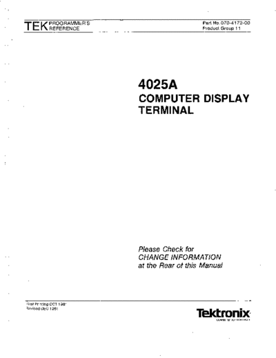 Tektronix 070-4172-00 4025A Computer Display Terminal Programmers Reference Dec 1981  Tektronix 402x 070-4172-00_4025A_Computer_Display_Terminal_Programmers_Reference_Dec_1981.pdf