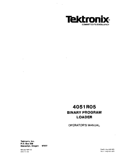 Tektronix 070-2171-00 R05 BinaryProgramLoader Aug79  Tektronix 405x 070-2171-00_R05_BinaryProgramLoader_Aug79.pdf