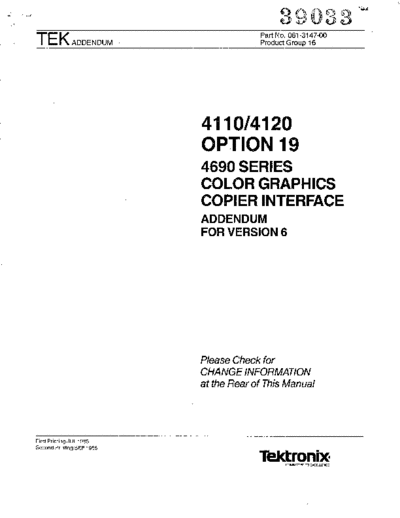 Tektronix 061-3147-00 4110 4120 Option 19 4690 Series Color Graphics Copier Interface Addendum For Version 6 S  Tektronix 411x 061-3147-00_4110_4120_Option_19_4690_Series_Color_Graphics_Copier_Interface_Addendum_For_Version_6_Sep1985.pdf