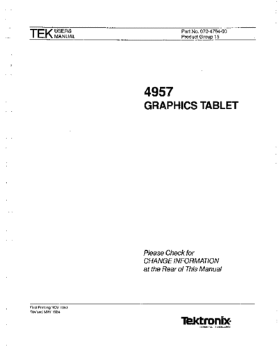 Tektronix 070-4784-00 4957 Graphics Tablet User Manual  Tektronix 49xx 070-4784-00_4957_Graphics_Tablet_User_Manual.pdf