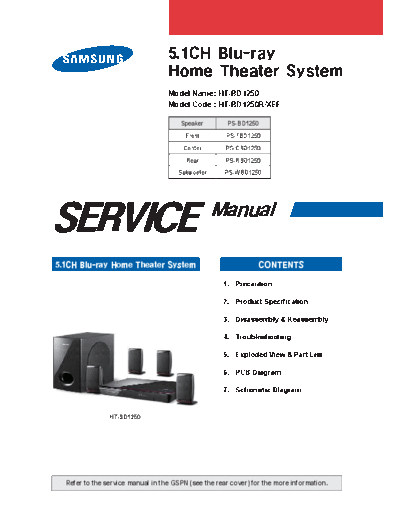 Samsung HTBD1250RXEF ET-SB-EX-SI 1306235425  Samsung Audio HT-BD1250 HTBD1250RXEF_ET-SB-EX-SI_1306235425.pdf