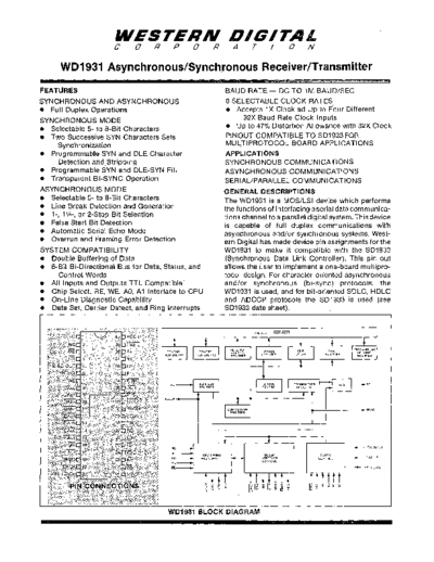 Western Digital WD1931 Asynchronous Synchronous Receiver Transmitter  Western Digital WD90_Pascal_Microengine WD1931_Asynchronous_Synchronous_Receiver_Transmitter.pdf