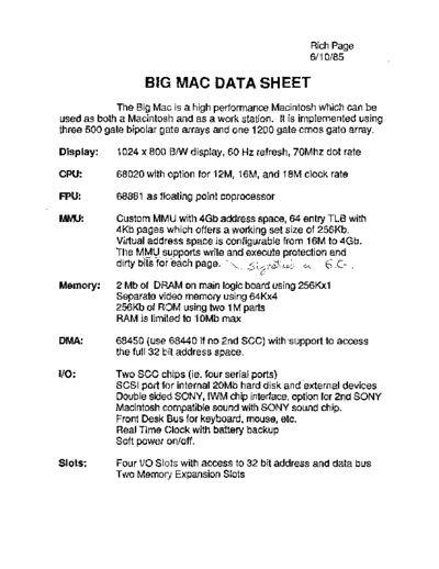 apple BIGMAC Data Sheet 6-85  apple bigmac BIGMAC_Data_Sheet_6-85.pdf